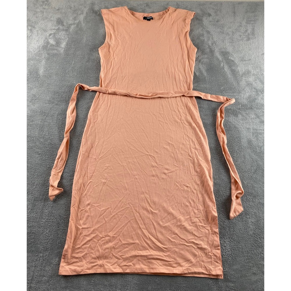 Express Womens XS Peach Sleeveless Belted Jersey Midi T-Shirt Dress Crew Neck